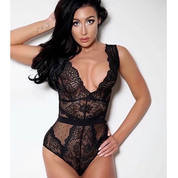 Beautiful Sheer Lace Polka Dot Bodysuit - Picture 5 of 9